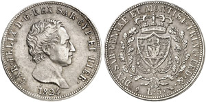 SARDINIEN - Karl Felix, 1821-1831 - 5 Lire ... 