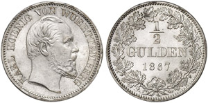 WÜRTTEMBERG - Karl, 1864-1891 - 1/2 Gulden ... 