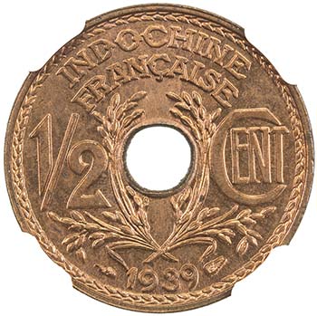 FRENCH INDOCHINA: bronze ½ cent, ... 
