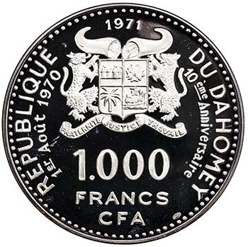 DAHOMEY: Republic, AR 1000 francs, ... 