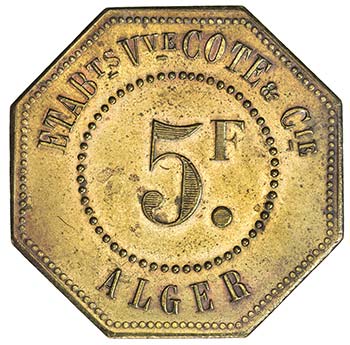 ALGERIA: brass 5 francs, ND, ... 