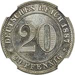 GERMANY: Kaiserreich, 20 pfennig, 1887-A, ... 
