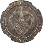 MADRAS PRESIDENCY: AE 1/48 rupee, 1794, ... 