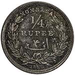 MOMBASA: Victoria, 1887-1895, AR ¼ rupia (4 ... 