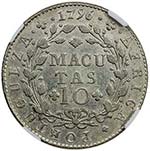 ANGOLA: Maria I, 1777-1816, AR 10 macutas, ... 