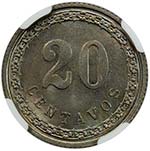 PARAGUAY: Republic, 20 centavos, 1908, ... 