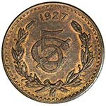MEXICO: Republic, AE 5 centavos, 1927-Mo, ... 