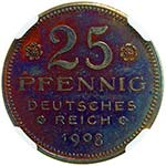GERMANY: Kaiserreich, AE 25 pfennig, 1908, ... 