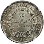 BOLIVIA: Republic, AR boliviano, 1872, ... 