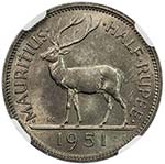 MAURITIUS: George VI, 1936-1952, ¼ rupee, ... 