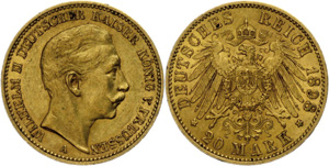 Preußen 20 Mark, 1898 A, Gold, ... 