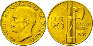 Italien 20 Lire, Gold, 1923, ... 