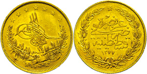 Turkey 100 piastre, Gold, ... 