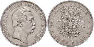 Hesse  5 Mark, 1876, Ludwig III., ... 