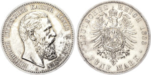 Prussia  5 Mark, 1888, Frederic ... 