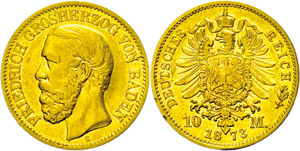 Baden  10 Mark, 1873, Friedrich ... 