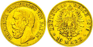 Baden  10 Mark, 1876, Friedrich ... 
