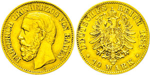 Baden  10 Mark, 1888, Friedrich ... 