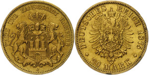 Hamburg  20 Mark, 1875, Hamburg, ... 