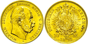 Prussia  10 Mark, 1873, Wilhelm ... 