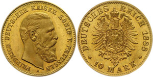 Preußen  10 Mark, 1888, Friedrich ... 