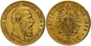 Prussia  20 Mark, 1888, Frederic ... 