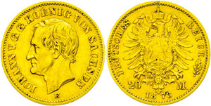 Saxony  20 Mark, 1873, Johann, ... 