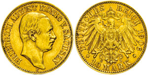 Saxony  10 Mark, 1906, Frederic ... 