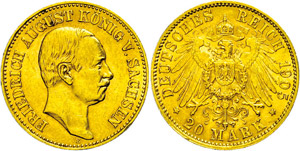 Saxony  20 Mark, 1905, Frederic ... 
