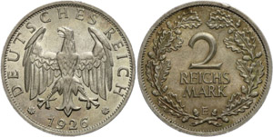 Münzen Weimar  2 Reichsmark, ... 