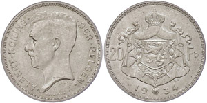 Belgien  20 Francs, 1934, Albert ... 