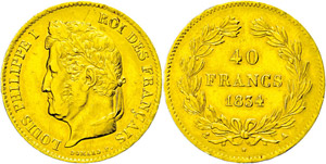 Frankreich  40 Francs, Gold, 1834, ... 