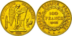 Frankreich  100 Francs, Gold, ... 