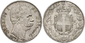Italy  5 liras, 1879, Umberto I., ... 
