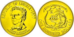 Liberia  100 Dollar, Gold, 1977, ... 