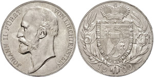 Liechtenstein  5 coronas, 1900, ... 