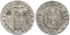 Peru  1/2 Real, 1836, Arequipa, KM ... 