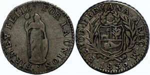 Peru  1 / 2 Real, 1836, Arequipa, ... 