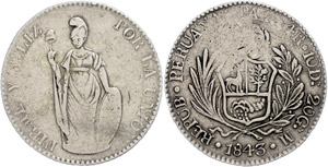 Peru  4 Real, 1843, Pasco, KM 151. ... 