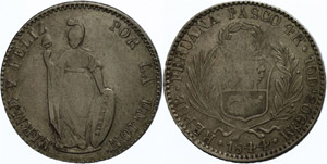 Peru  4 Reales, 1844, Pasco, KM ... 