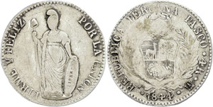 Peru  4 Real, 1844, Pasco, KM 151. ... 