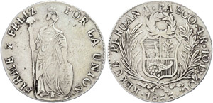 Peru  4 Reales, 1855, Pasco, KM ... 