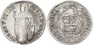 Peru  4 Real, 1857, Pasco, Z in O, ... 