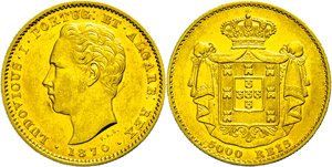 Portugal  5000 rice, Gold, 1870, ... 