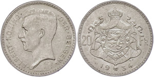 Belgium  20 Franc, 1934, fools ... 