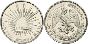 Mexiko  Peso, 1901, Mo AM, kl. ... 