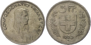 Switzerland  5 Franc, 1923, HMZ ... 
