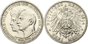 Anhalt 3 Mark, 1914, to the silver ... 