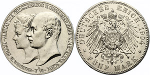 Mecklenburg-Schwerin 5 Mark, 1904, ... 