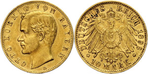 Bavaria 10 Mark, 1896, Otto, very ... 